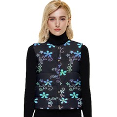 Flowers Pattern Women s Short Button Up Puffer Vest by Sparkle