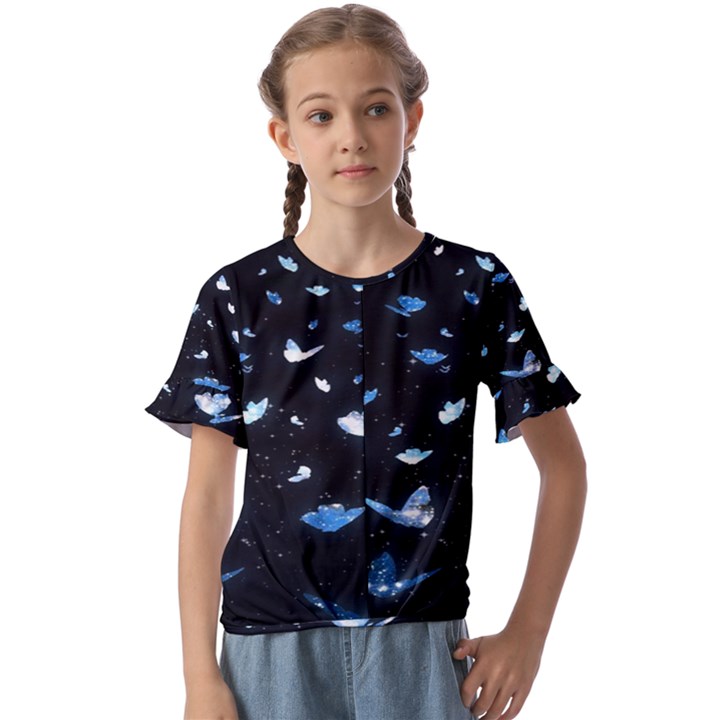 Sparkle Butterfly Kids  Cuff Sleeve Scrunch Bottom Tee