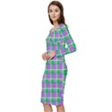 Checks Long Sleeve V-Neck Bodycon Dress  View2