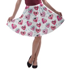 Funny Hearts A-line Skater Skirt by SychEva