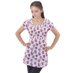 Funny Hearts Puff Sleeve Tunic Top by SychEva