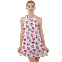 Funny Hearts Halter Tie Back Chiffon Dress by SychEva