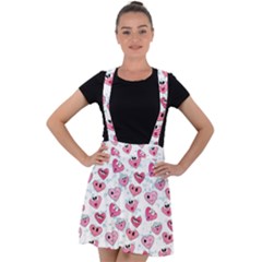 Funny Hearts Velvet Suspender Skater Skirt by SychEva