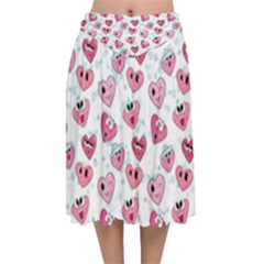 Funny Hearts Velvet Flared Midi Skirt