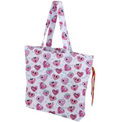 Funny Hearts Drawstring Tote Bag by SychEva