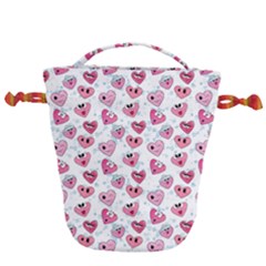 Funny Hearts Drawstring Bucket Bag by SychEva