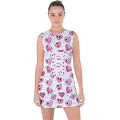 Funny Hearts Lace Up Front Bodycon Dress by SychEva