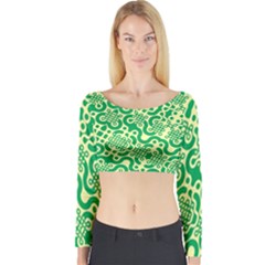 Liquid Art Pouring Abstract Seamless Pattern Lover Green Maze Long Sleeve Crop Top by artico