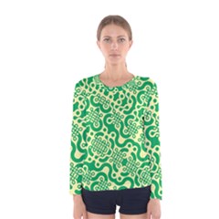 Liquid Art Pouring Abstract Seamless Pattern Lover Green Maze Women s Long Sleeve Tee