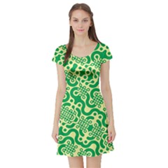 Liquid Art Pouring Abstract Seamless Pattern Lover Green Maze Short Sleeve Skater Dress