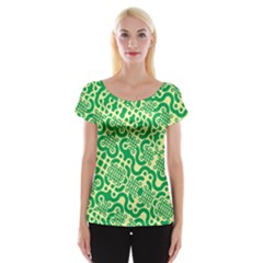 Liquid Art Pouring Abstract Seamless Pattern Lover Green Maze Cap Sleeve Top