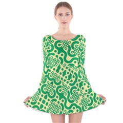 Liquid Art Pouring Abstract Seamless Pattern Lover Green Maze Long Sleeve Velvet Skater Dress by artico