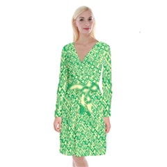 Liquid Art Pouring Abstract Seamless Pattern Lover Green Maze Long Sleeve Velvet Front Wrap Dress by artico