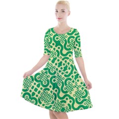 Liquid Art Pouring Abstract Seamless Pattern Lover Green Maze Quarter Sleeve A-line Dress by artico