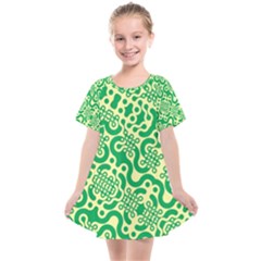 Liquid Art Pouring Abstract Seamless Pattern Lover Green Maze Kids  Smock Dress