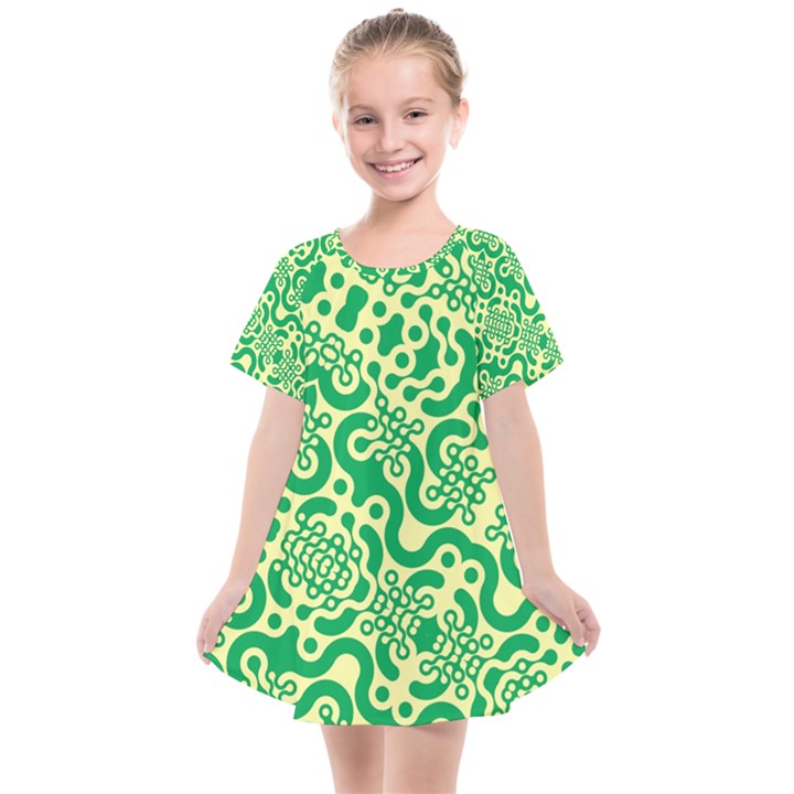 Liquid Art Pouring Abstract Seamless Pattern Lover Green Maze Kids  Smock Dress