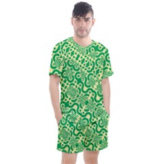 Liquid Art Pouring Abstract Seamless Pattern Lover Green Maze Men s Mesh Tee And Shorts Set