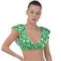 Liquid Art Pouring Abstract Seamless Pattern Lover Green Maze Plunge Frill Sleeve Bikini Top View1