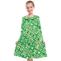 Liquid Art Pouring Abstract Seamless Pattern Lover Green Maze Kids  Midi Sailor Dress