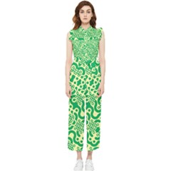 Liquid Art Pouring Abstract Seamless Pattern Lover Green Maze Women s Frill Top Chiffon Jumpsuit by artico