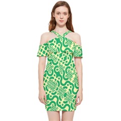 Liquid Art Pouring Abstract Seamless Pattern Lover Green Maze Shoulder Frill Bodycon Summer Dress by artico