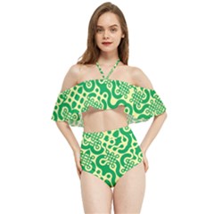 Liquid Art Pouring Abstract Seamless Pattern Lover Green Maze Halter Flowy Bikini Set  by artico