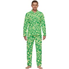 Liquid Art Pouring Abstract Seamless Pattern Lover Green Maze Men s Long Sleeve Velvet Pocket Pajamas Set by artico