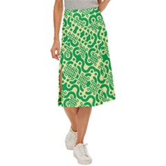 Liquid Art Pouring Abstract Seamless Pattern Lover Green Maze Midi Panel Skirt