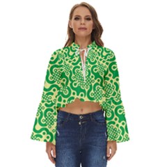 Liquid Art Pouring Abstract Seamless Pattern Lover Green Maze Boho Long Bell Sleeve Top by artico