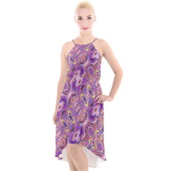 Liquid Art Pouring Abstract Seamless Pattern Tiger Eyes High-low Halter Chiffon Dress 