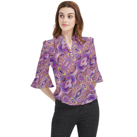 Liquid Art Pouring Abstract Seamless Pattern Tiger Eyes Loose Horn Sleeve Chiffon Blouse by artico