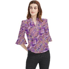 Liquid Art Pouring Abstract Seamless Pattern Tiger Eyes Loose Horn Sleeve Chiffon Blouse