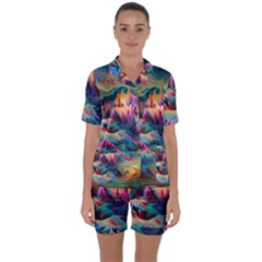 Colorful Mountains Satin Short Sleeve Pajamas Set by Dazzleway