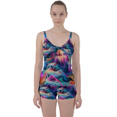 Colorful Mountains Tie Front Two Piece Tankini by Dazzleway