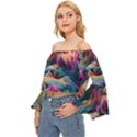 Colorful mountains Off Shoulder Flutter Bell Sleeve Top View2