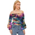 Colorful mountains Off Shoulder Flutter Bell Sleeve Top View3