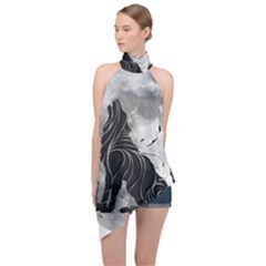 Lobo-lunar Halter Asymmetric Satin Top by mundodeoniro