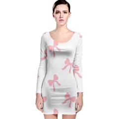 Pink Ribbons Pattern Long Sleeve Bodycon Dress by Littlebird