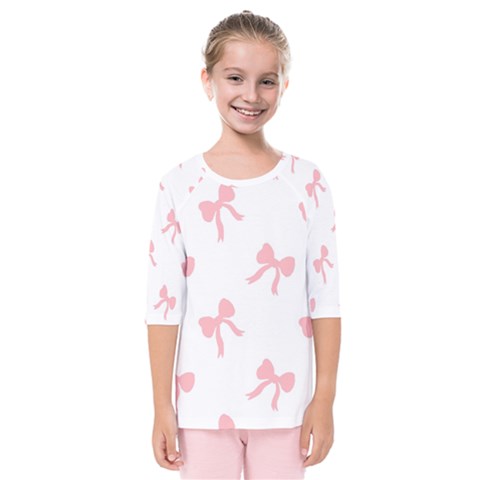 Pink Ribbons Pattern Kids  Quarter Sleeve Raglan Tee by Littlebird