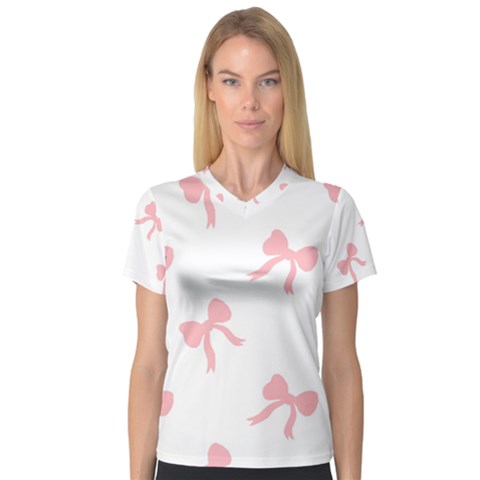 Pink Ribbons Pattern V-neck Sport Mesh Tee by Littlebird