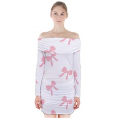 Pink Ribbons Pattern Long Sleeve Off Shoulder Dress by Littlebird