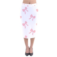 Pink Ribbons Pattern Velvet Midi Pencil Skirt by Littlebird