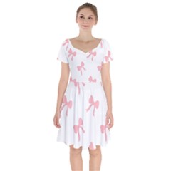 Pink Ribbons Pattern Short Sleeve Bardot Dress by Littlebird