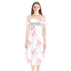 Pink Ribbons Pattern Shoulder Tie Bardot Midi Dress by Littlebird