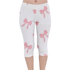 Pink Ribbons Pattern Velvet Capri Leggings  by Littlebird