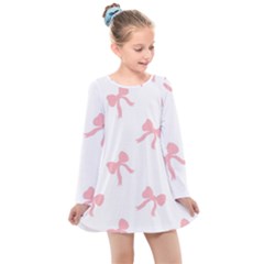 Pink Ribbons Pattern Kids  Long Sleeve Dress by Littlebird