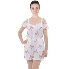 Pink Ribbons Pattern Ruffle Cut Out Chiffon Playsuit by Littlebird