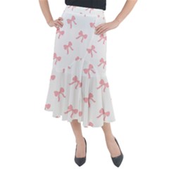 Pink Ribbons Pattern Midi Mermaid Skirt by Littlebird