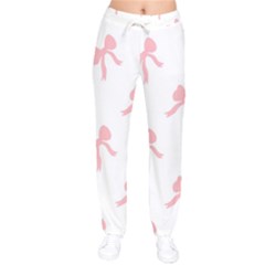 Pink Ribbons Pattern Women Velvet Drawstring Pants