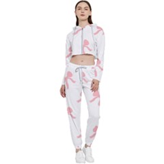 Pink Ribbons Pattern Cropped Zip Up Lounge Set by Littlebird